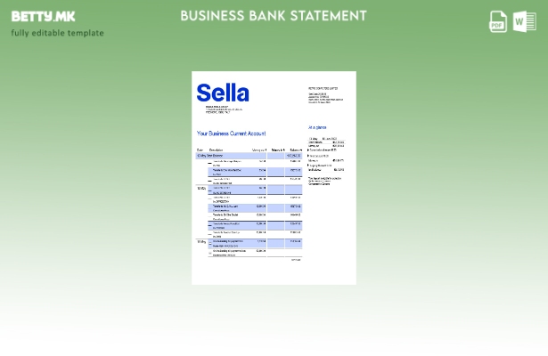 модерен стил Извештај за деловна чековна сметка на Sella Bank Шаблон Word и PDF